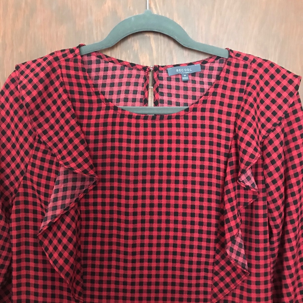Buffalo Plaid Ruffle Top - Picture 2 of 9